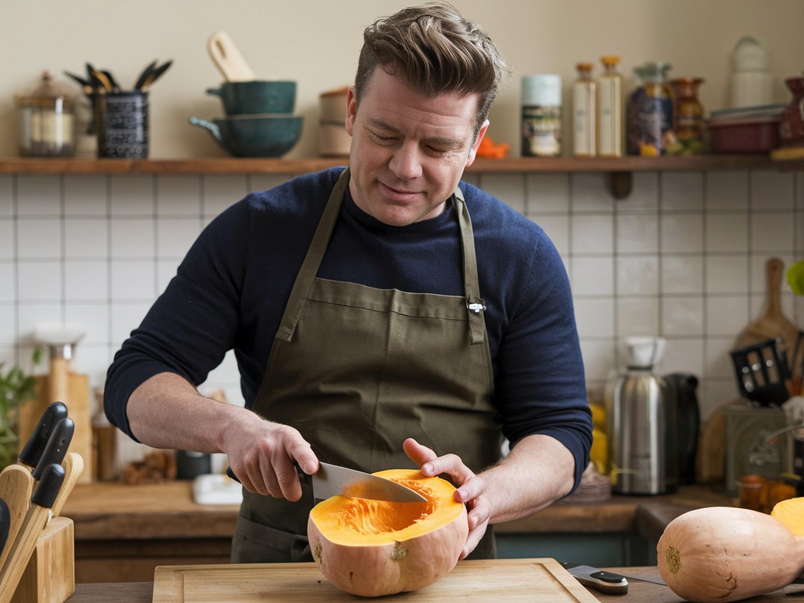 How does Jamie Oliver cook butternut squash?